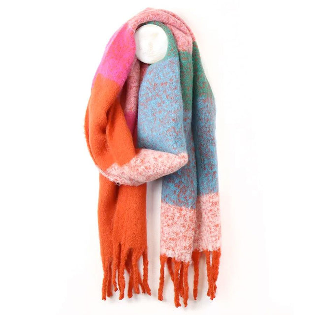 Orange, Blue, Pink and Green Colourblock Scarf Pom Boutique 2