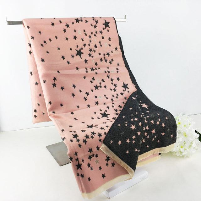 Baby Pink and Grey Reversible Star Pattern Scarf Reevo