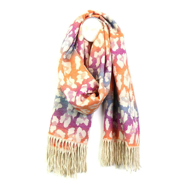 Pink and Orange Leopard Print Jacquard Scarf Pom Boutique