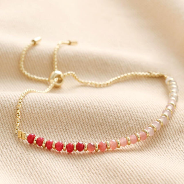 Pink Ombre Stone Beads Bracelet in Gold Lisa Angel