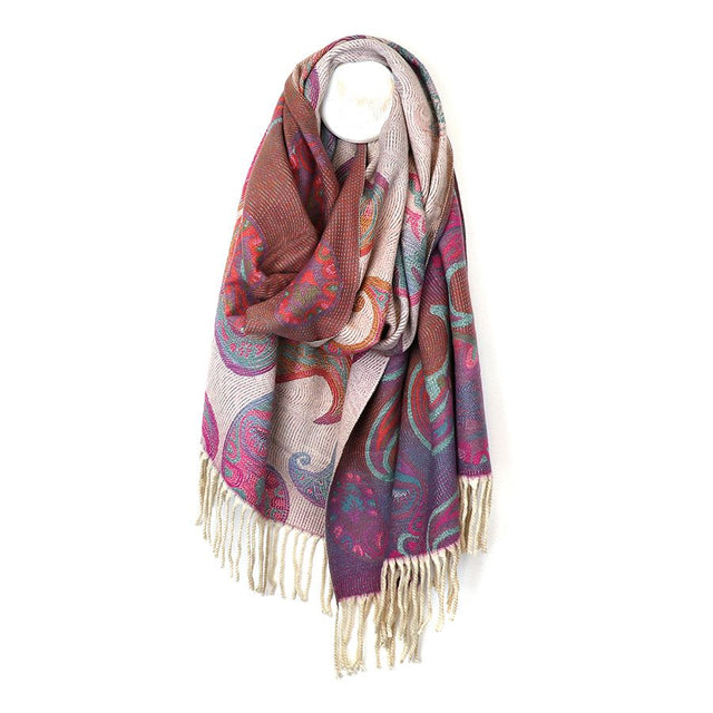 Purple Paisley Print Jacquard Scarf Pom Boutique