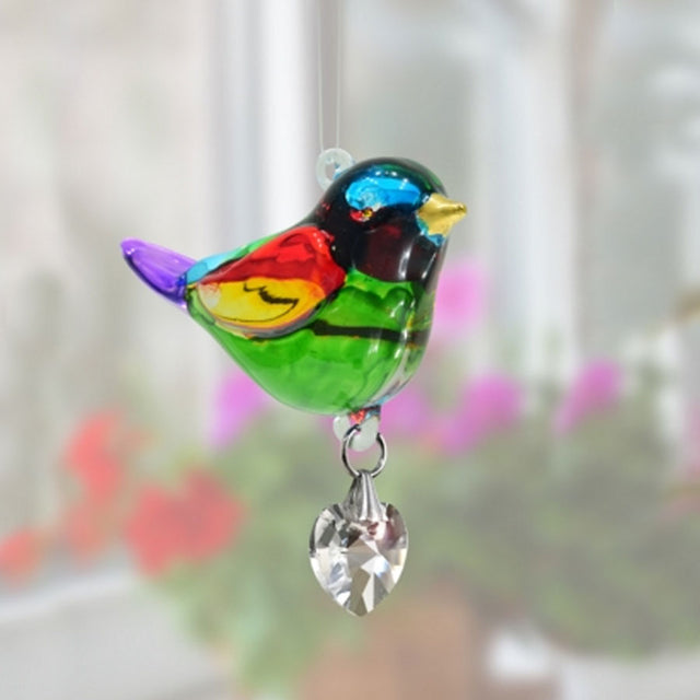 Rainbow Colour Glass Bird Hanging Decoration