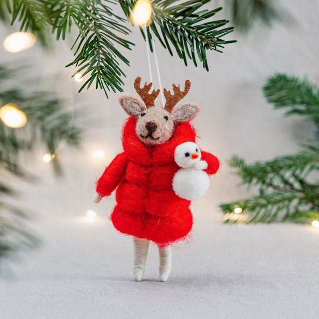 Reindeer in Puffer Jacket Felt Hanging Decoration Sass & Belle