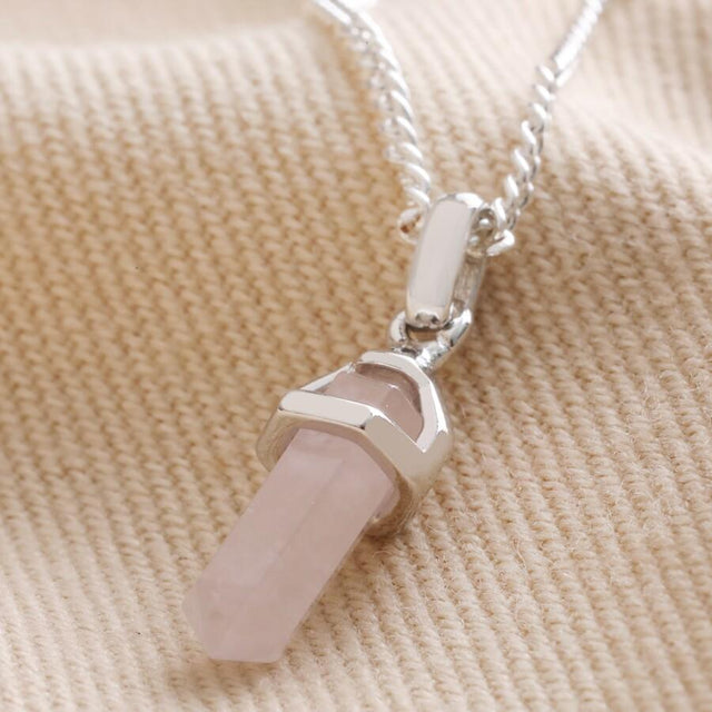 Rose Quartz Crystal Point Pendant Necklace in Silver Lisa Angel