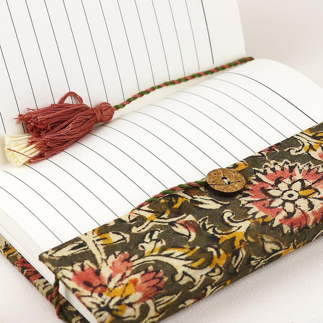 Small Olive Green Floral Block Print Notebook 2