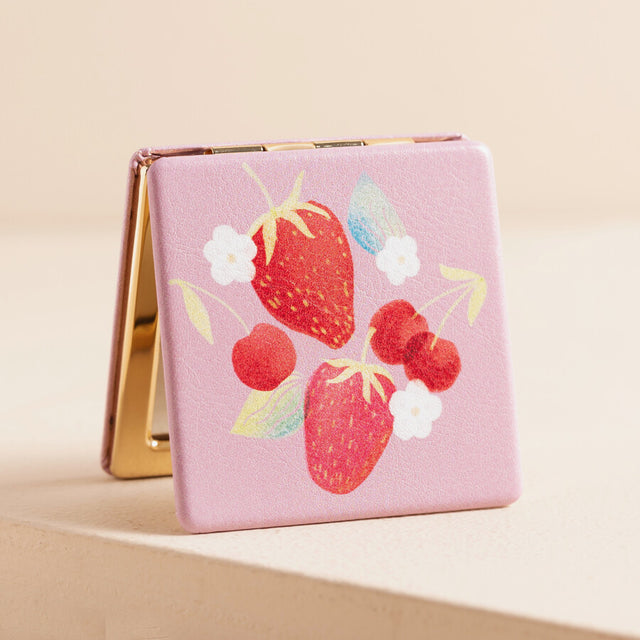 Lisa Angel Pink Strawberry Flowers Compact Mirror