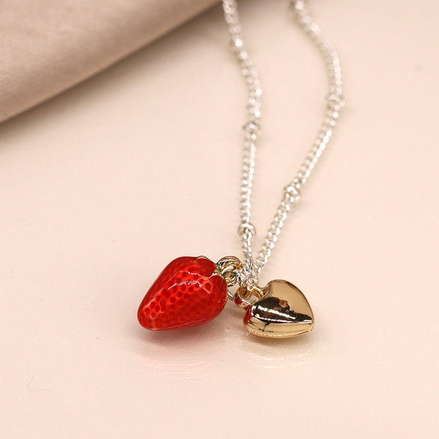 Pom Boutique Enamel Strawberry Silver Plated Necklace