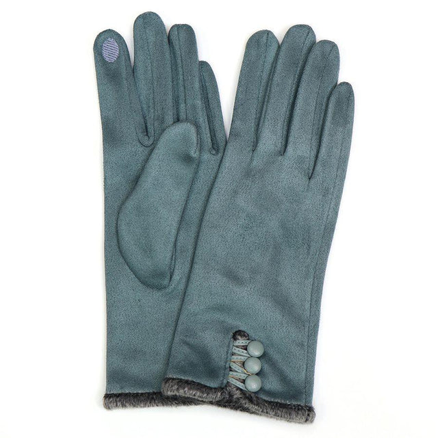 Teal Faux Suede Button Gloves POM Boutique