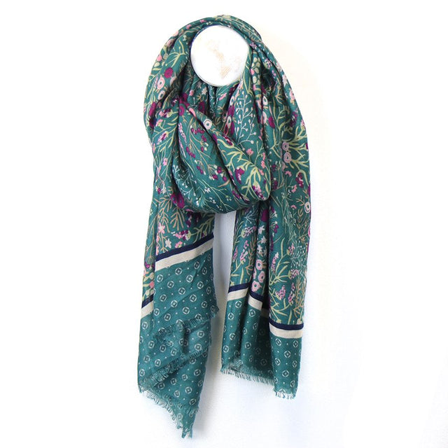 Teal Floral Print Scarf Pom Boutique