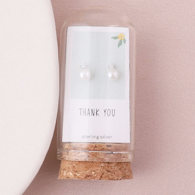 Attic Creations Thank You Pearl Earrings in Silver
