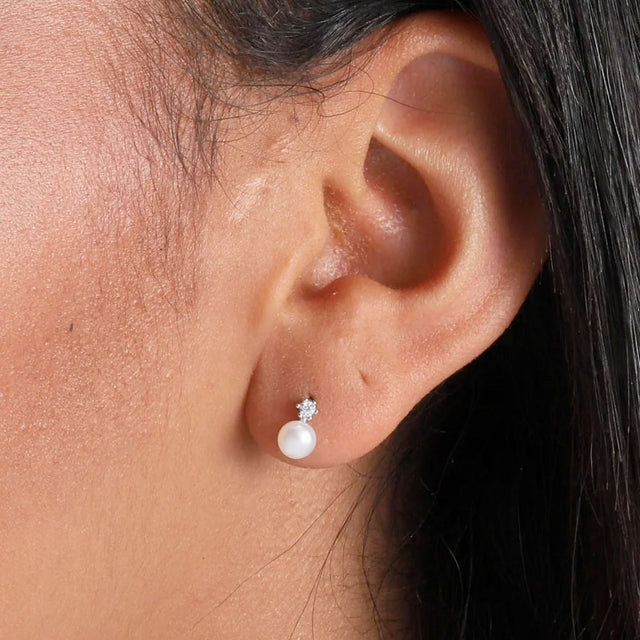 Attic Creations Thank You Pearl Earrings in Silver Close Up