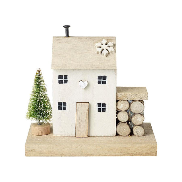 Wooden House with Logs and Tree Block Decoration