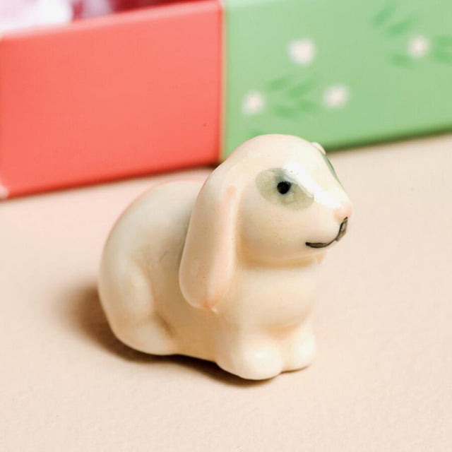 Tiny Matchbox Ceramic Bunny Token Close Up