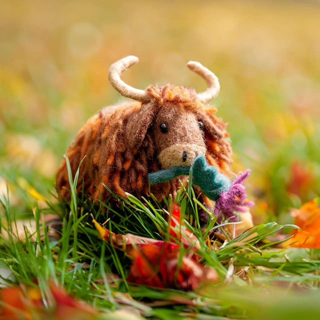 Highland Cow with Thistle Felt Decoration in Situ