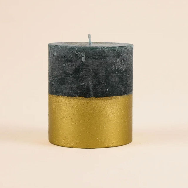 Winter Thyme Gold Half Dipped Pillar Candle Close Up