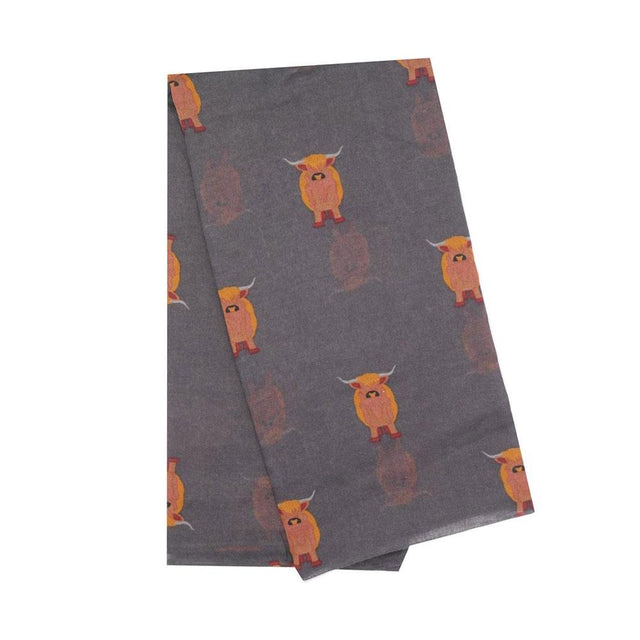 Grey Highland Cow Print Scarf