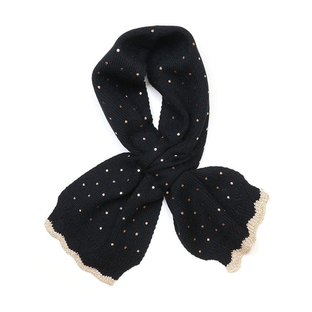 Black Metallic Spot Knit Pull Through Scarf