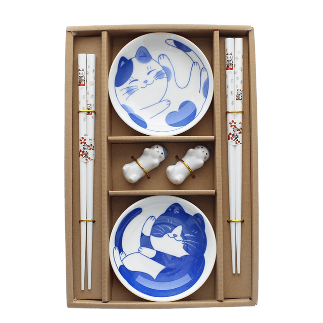 Cat Chopsticks, Rests and Dipping Bowls Set