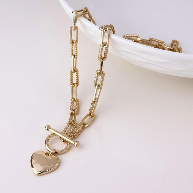Faux Gold Plated Heart T-Bar Necklace