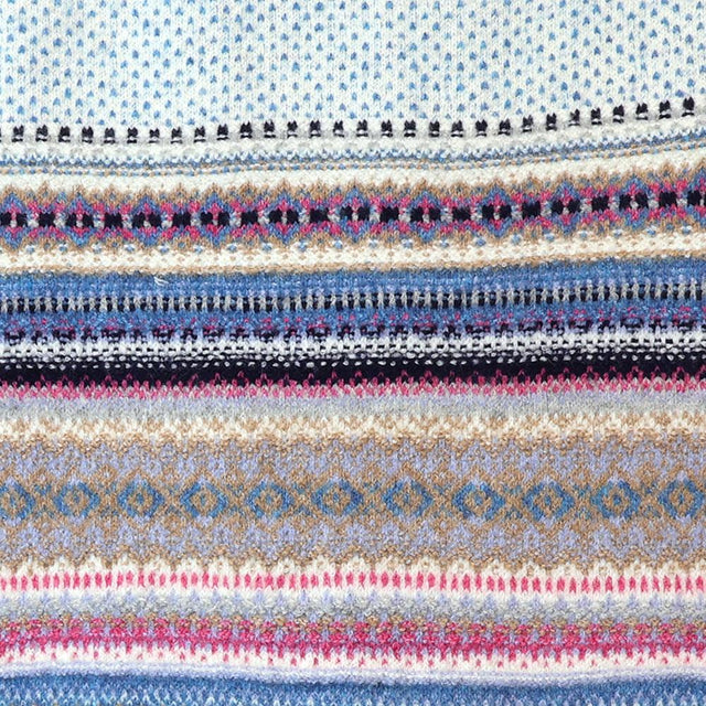 Camel and Blue Nordic Pattern Knit Stripes Scarf