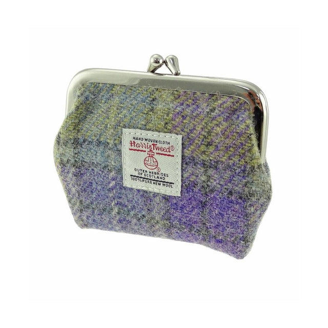 Harris Tweed Eigg Clasp Purse in Lilac and Lime Green Tartan