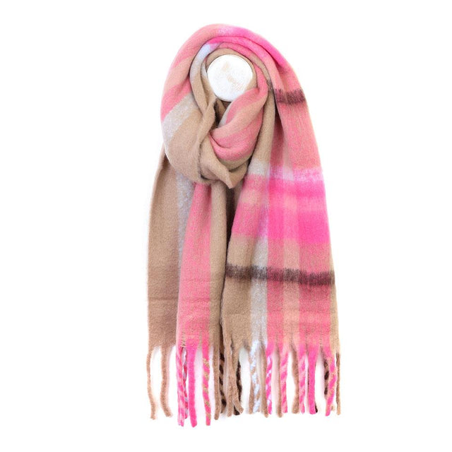 Taupe and Pink Cosy Check Scarf
