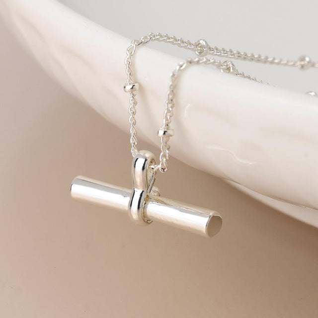 Bar on Station Chain Silver Necklace