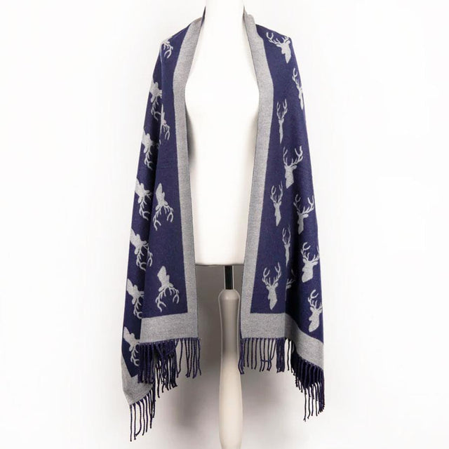 Navy Blue Stag Super Soft Jaquard Scarf