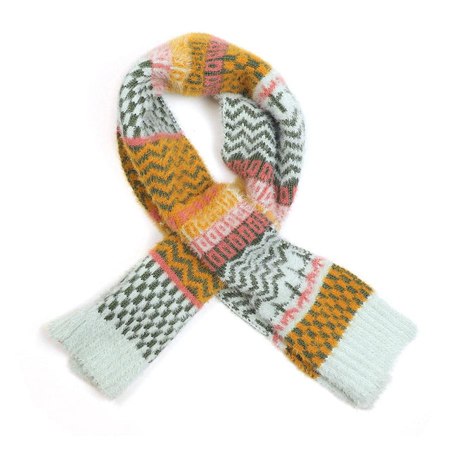 Pale Blue and Mustard Multi Pattern Pull Through Scarf