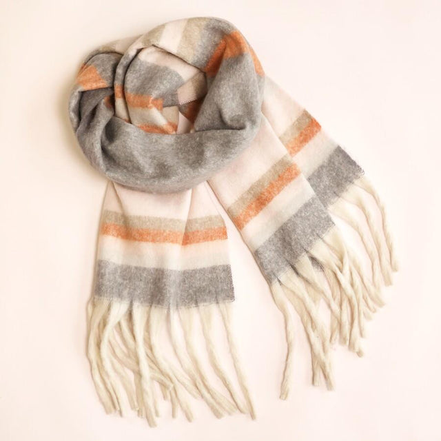 Terracotta Stripe Winter Scarf Close Up