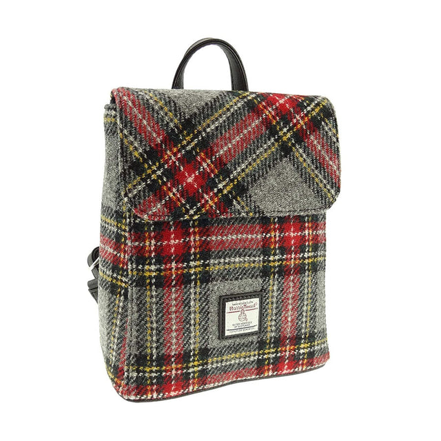 Grey & Red Tartan Harris Tweed Tummel Mini Backpack