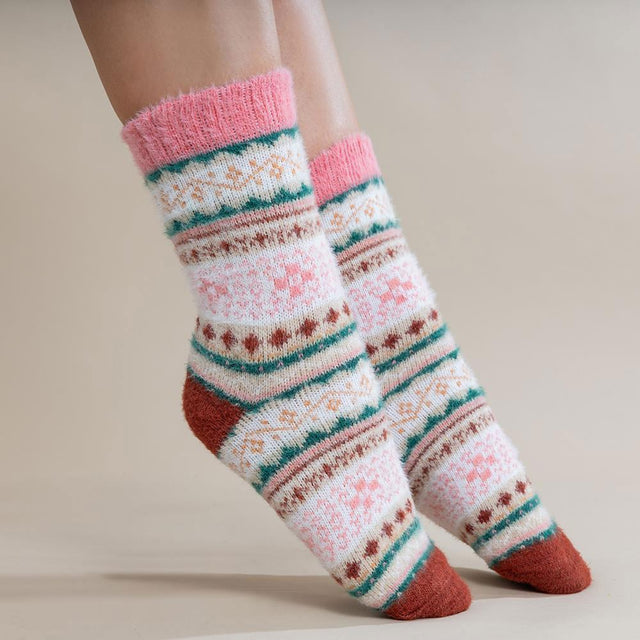 Pink and Cream Patterned Wool Blend Women's Socks