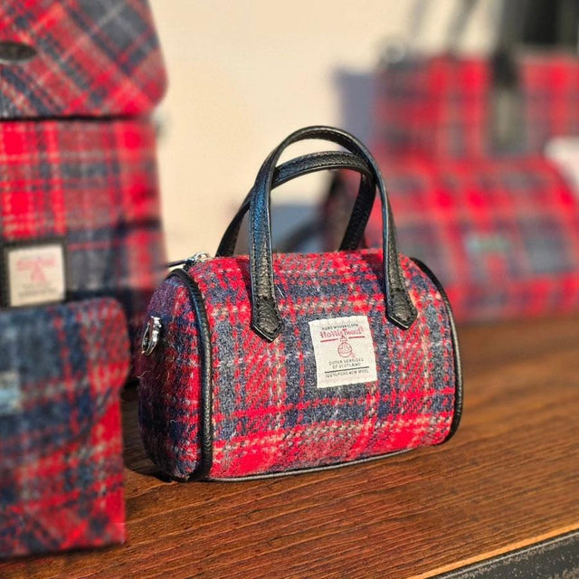Harris Tweed Red & Grey Tartan Lossie Tiny Bowling Bag