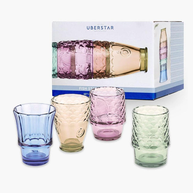 Rainbow Stacking Fish Glasses with Box