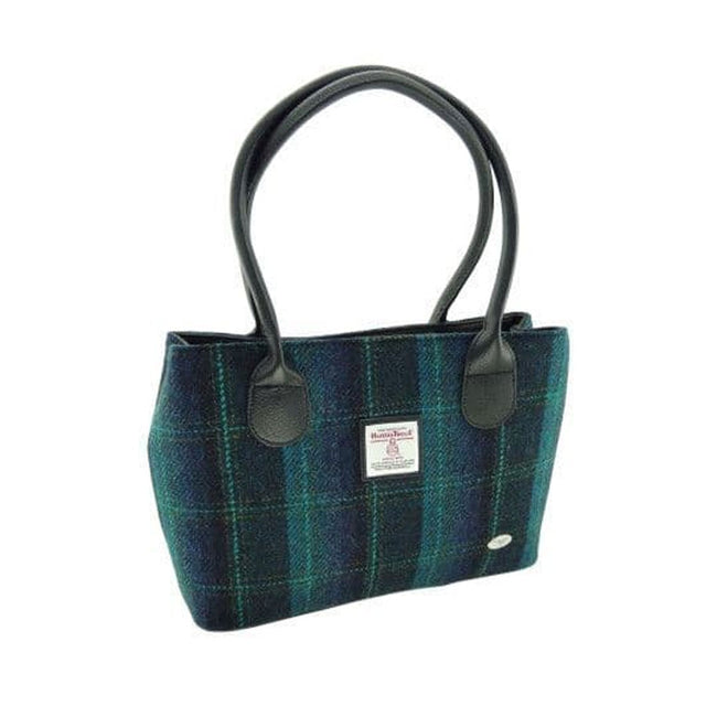 Harris Tweed Cassley Handbag in Blue with Turquoise Overcheck