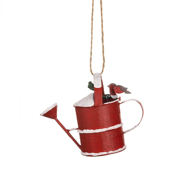 Robins On Watering Can Mini Metal Hanging Decoration