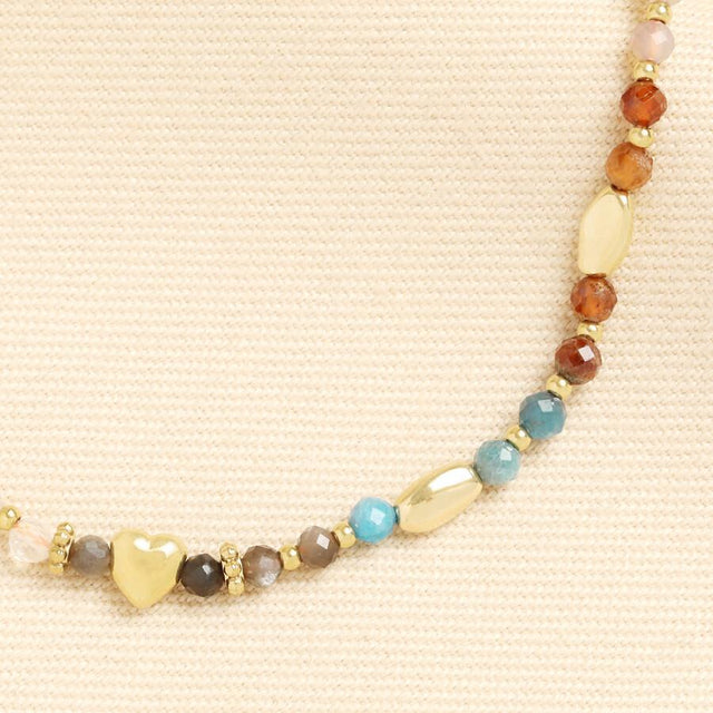 Earthy Tones Beaded Heart Necklace in Gold