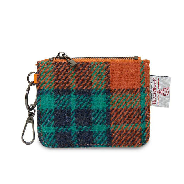 Islander Harris Tweed Orange & Blue Tartan ZIP Card Wallet