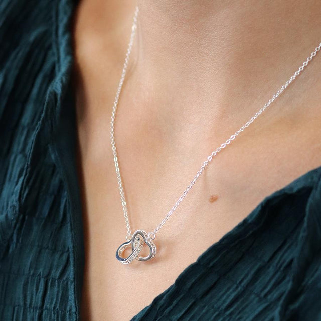Silver Crystal Edged Linked Hearts Necklace
