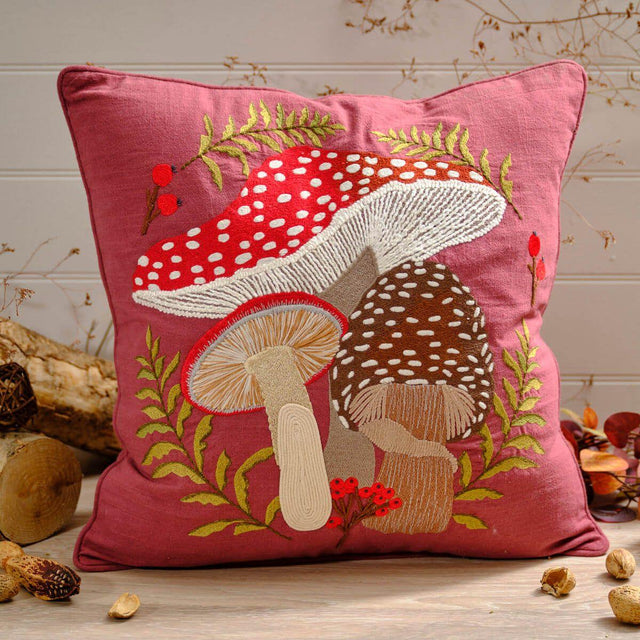 Embroidered Toadstool Square Cushion