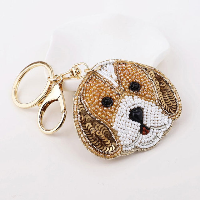 Puppy Face Beaded Keyring