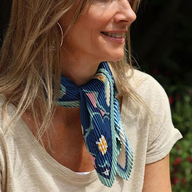 Navy and Green Floral Patterned Short Scarf