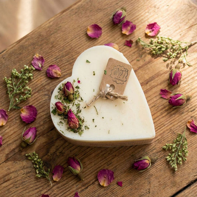 Small Champagne & Roses Heart Shaped Candle