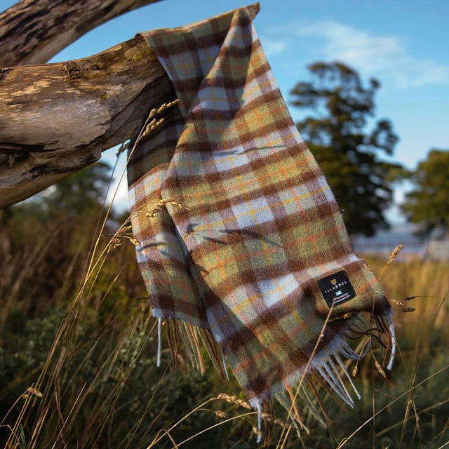Chestnut and Blue Lambswool Scarf