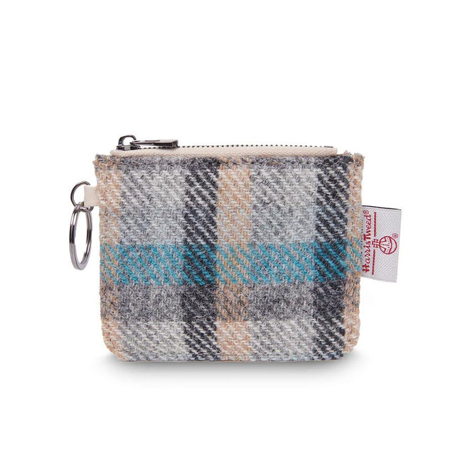 Harris Tweed Beige and Blue Tartan Zip Card Wallet