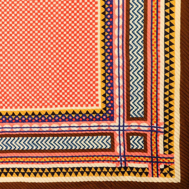 Square Brown, Coral and Mustard Crinkle Scarf