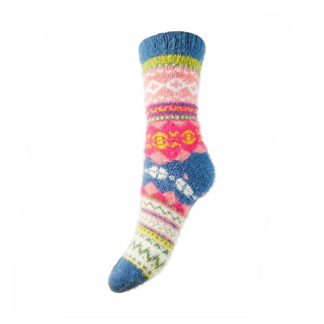 Multi Colour Blue Heeled Wool Blend Women's Socks