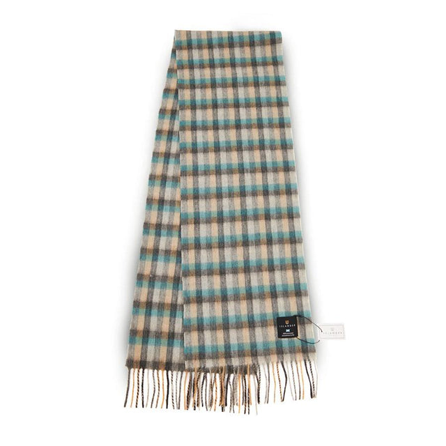 Beige, Green and Grey Islander Tartan Lambswool Scarf