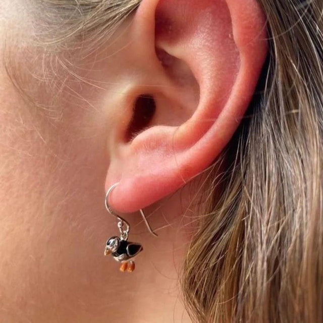 Silver and Enamel Puffin Earrings