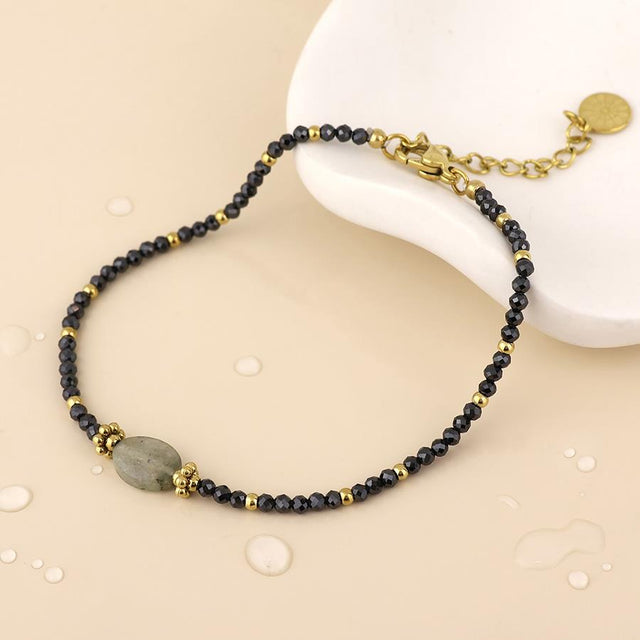 Gold and Black Beaded Bracelet